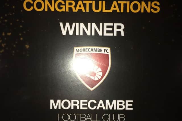 The award won by Morecambe FC at the Stadium Events and Hospitality Awards.
